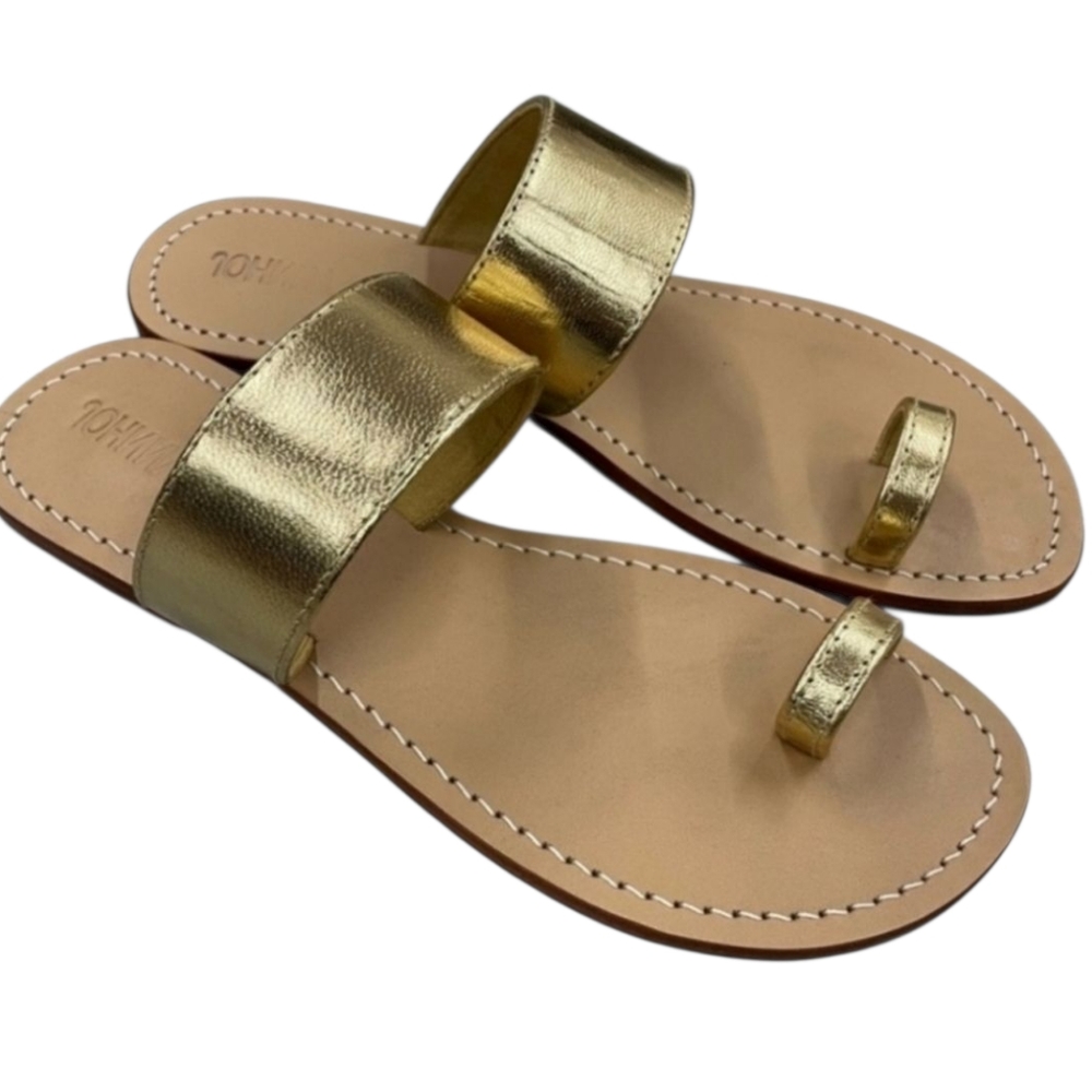 ❌️SOLD❌️Johnny Was Gold Leather Goddess Queen Sandals Shoes Sz 9 - Picture 1 of 9
